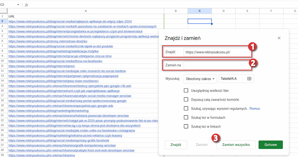 Znajdowanie i zamienianie w Excel