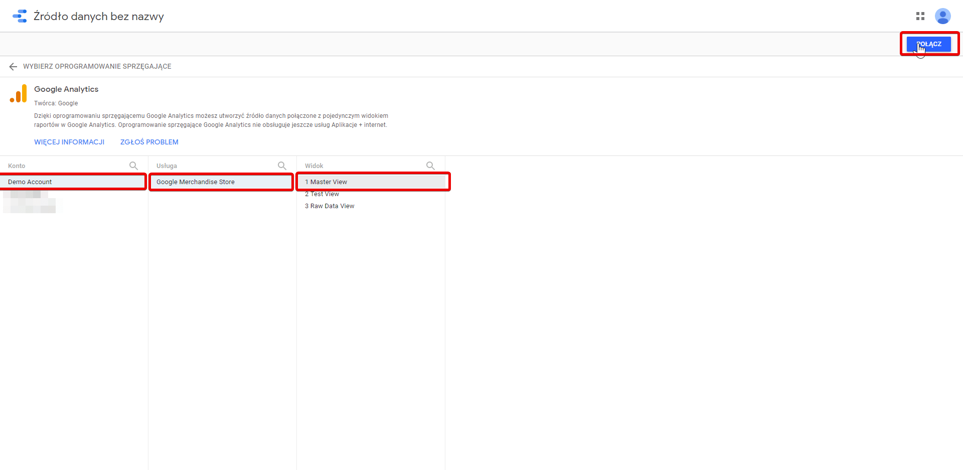 Dodawanie źródeł danych (Analytics) w Google Data Studio