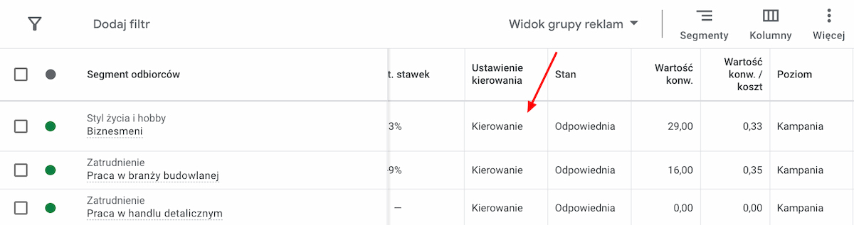 Ustawienie kierowania